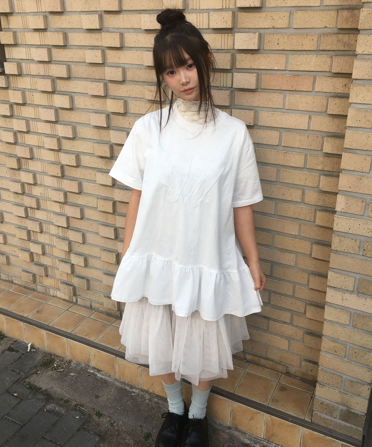 Женская многослойная футболка с рюшами, Off White
