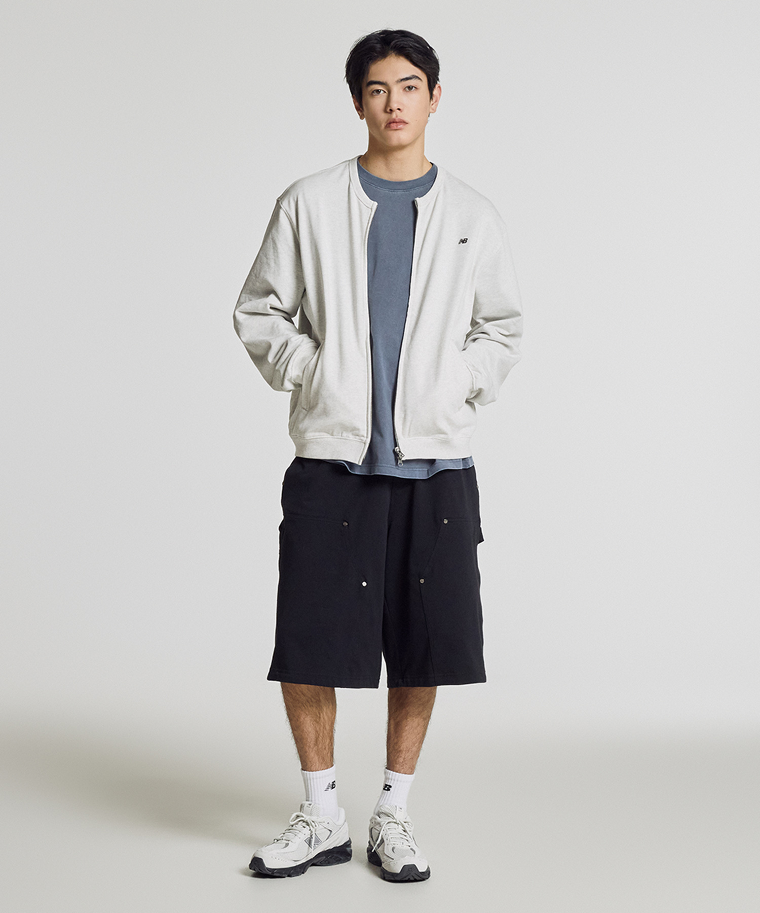 NBMDG21423 / UNI essential summer lightweight crew-neck zip-up (OATMEAL)