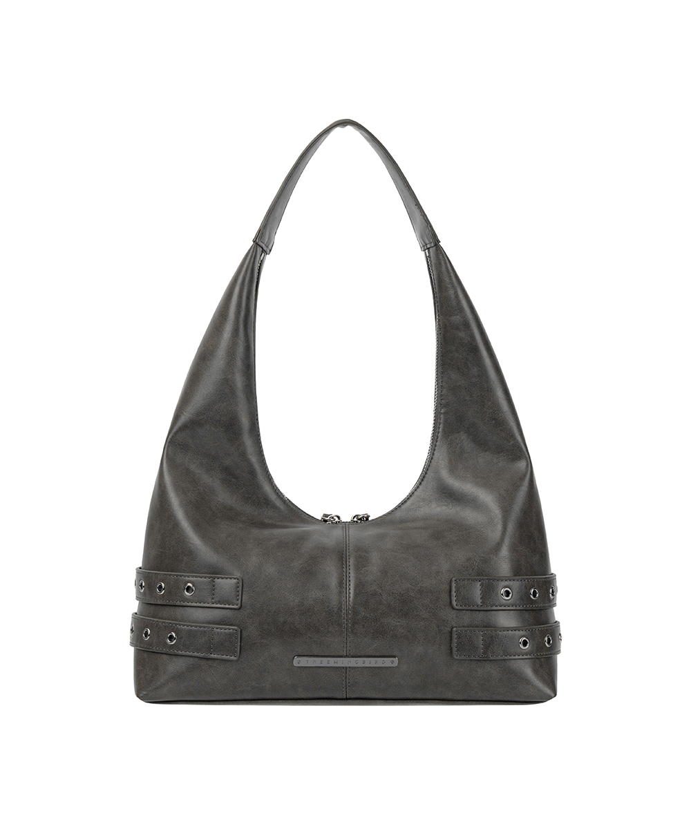 Double-Buckle Stud Shoulder Bag [ Light Gray ]