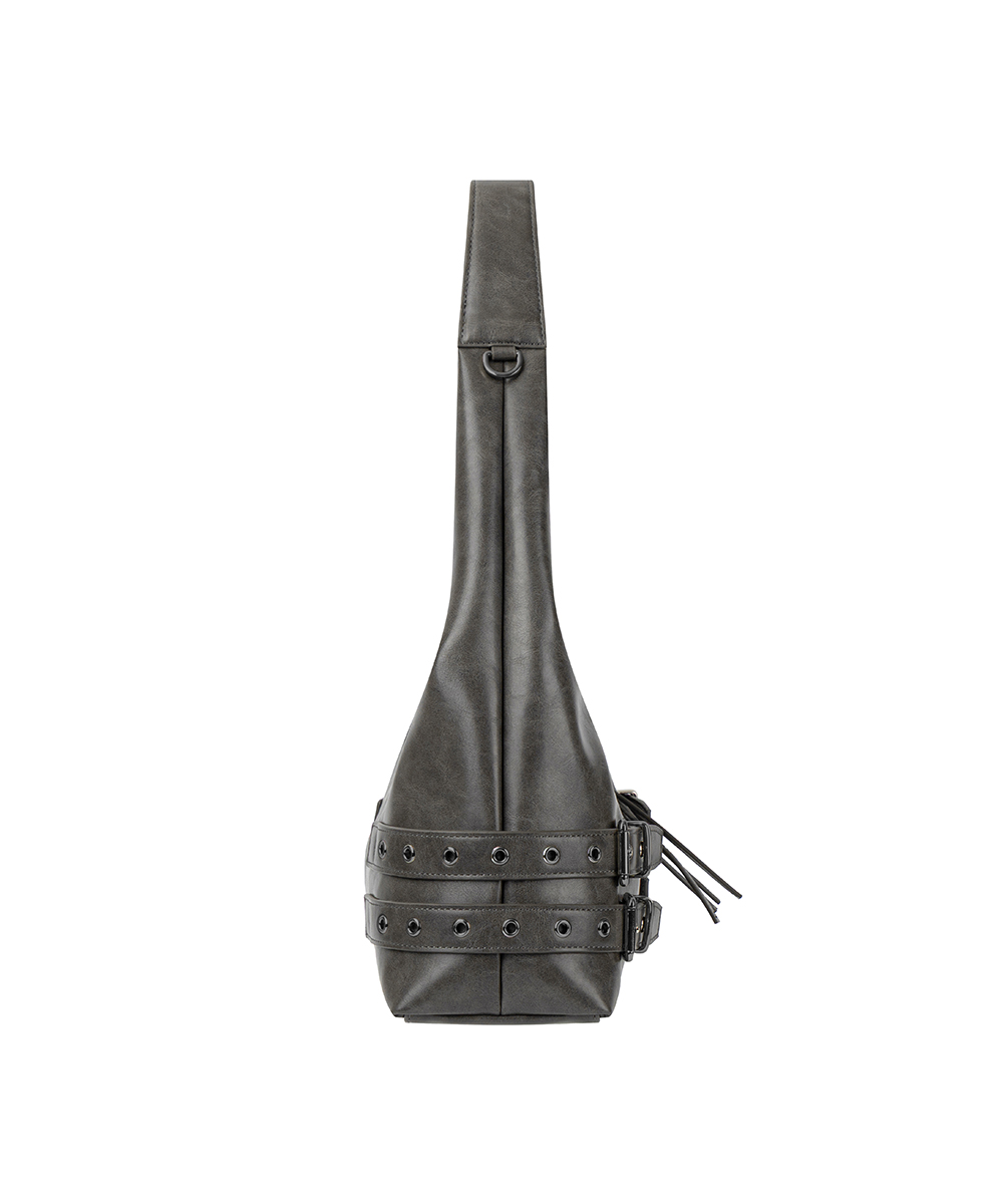 Double-Buckle Stud Shoulder Bag [ Light Gray ]