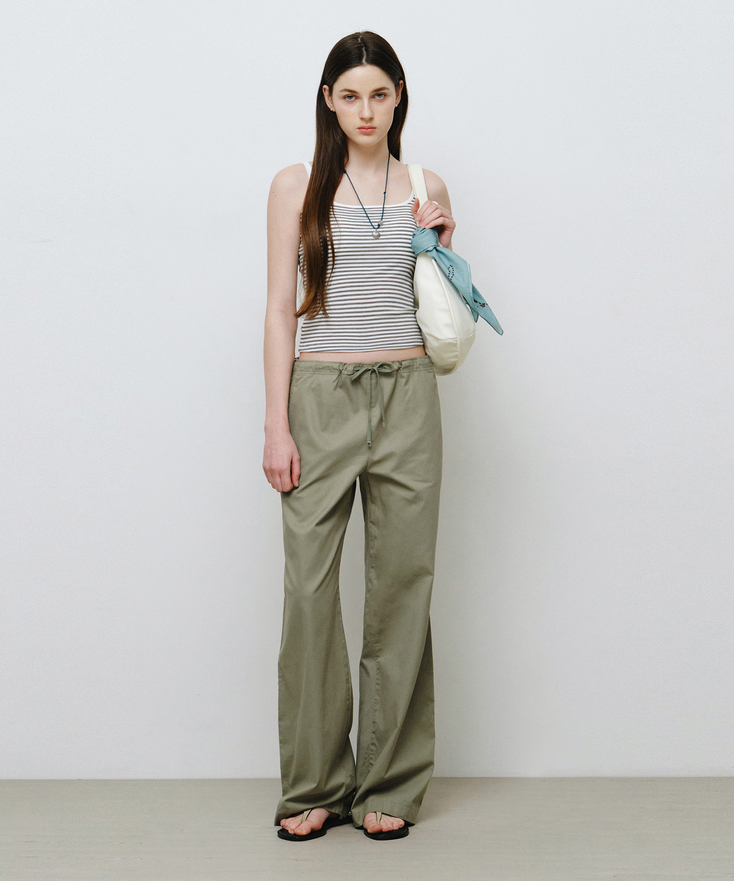Хлопковые брюки на завязках Khaki MDPT080KHAKI