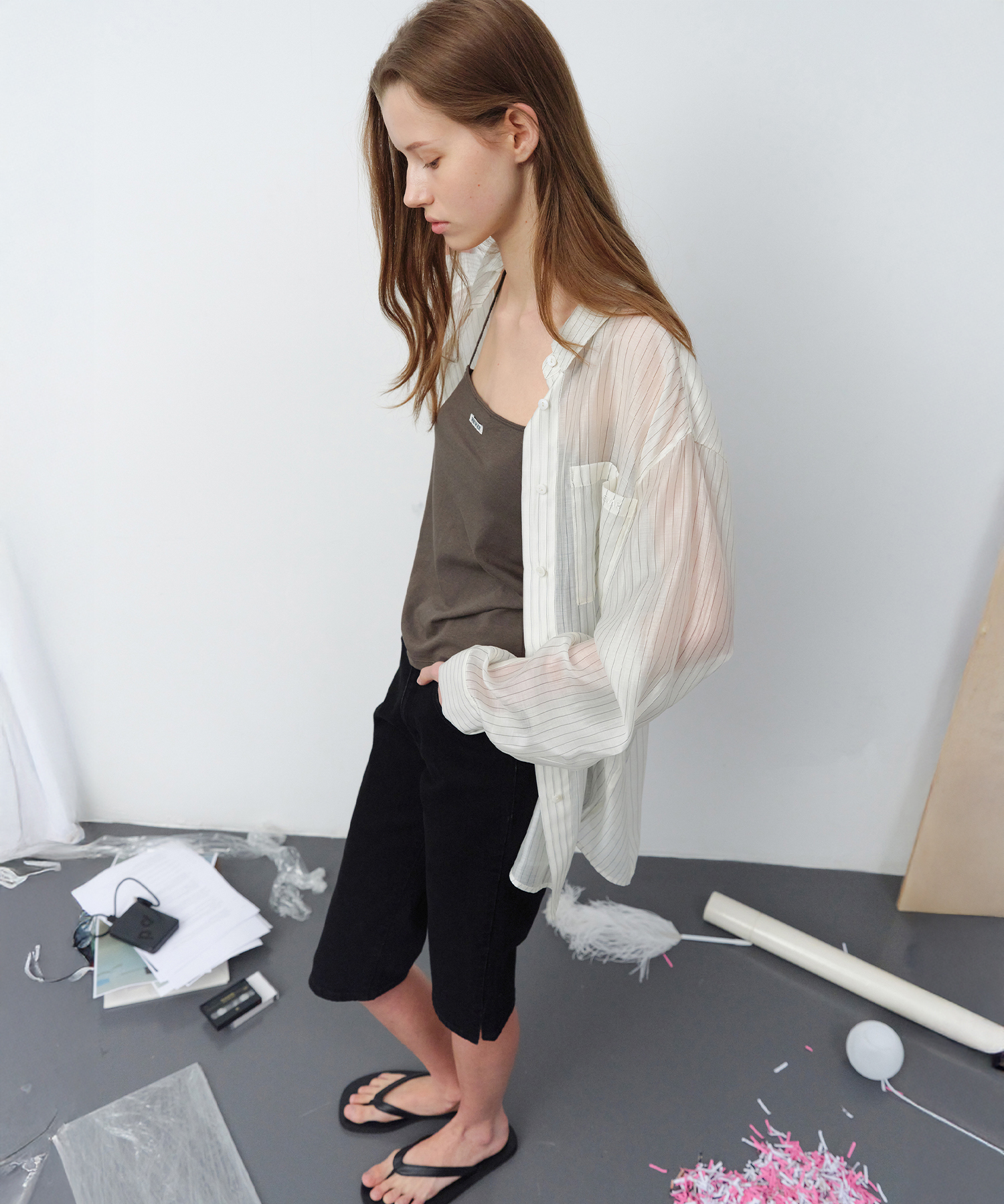 Sheer Stripe Over-Shirt - Ivory Stripe