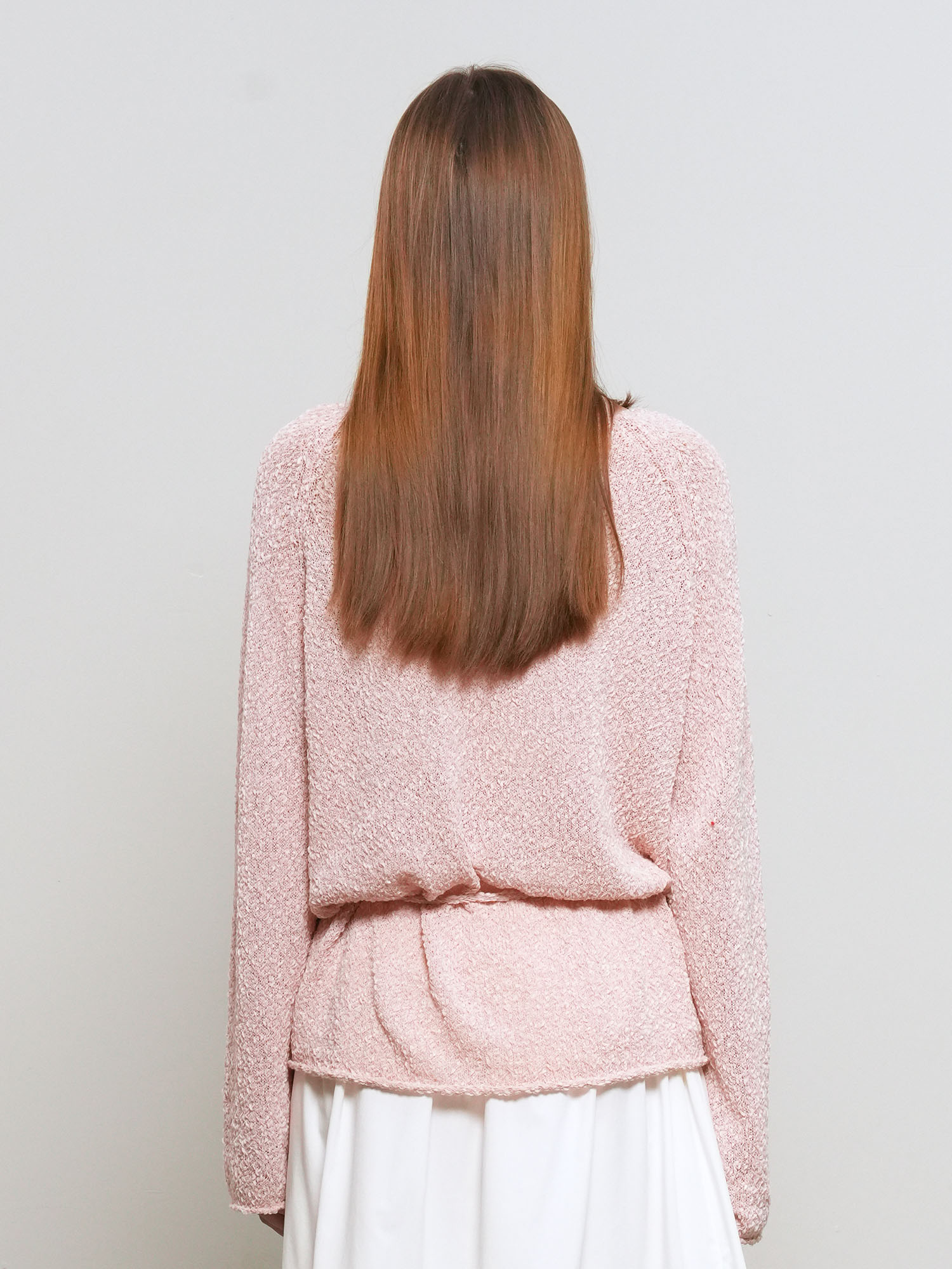 woman sheer boucle boat neck pullover [pink]