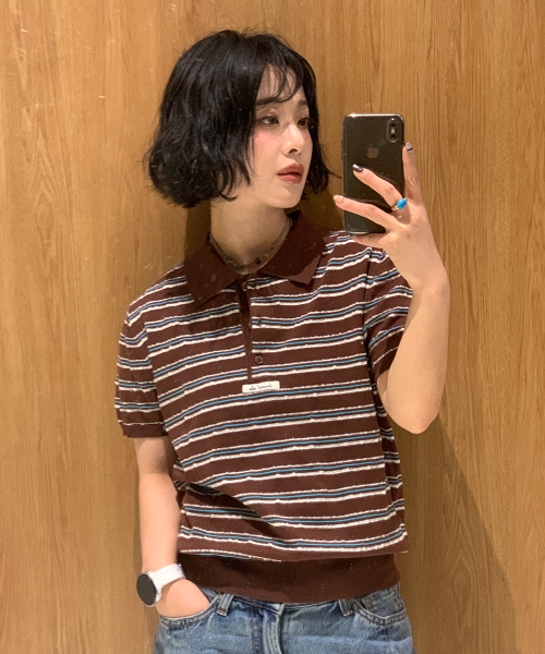 Striped Collar Half Knit [BROWN] / GF2LKP525 thumbnail 9