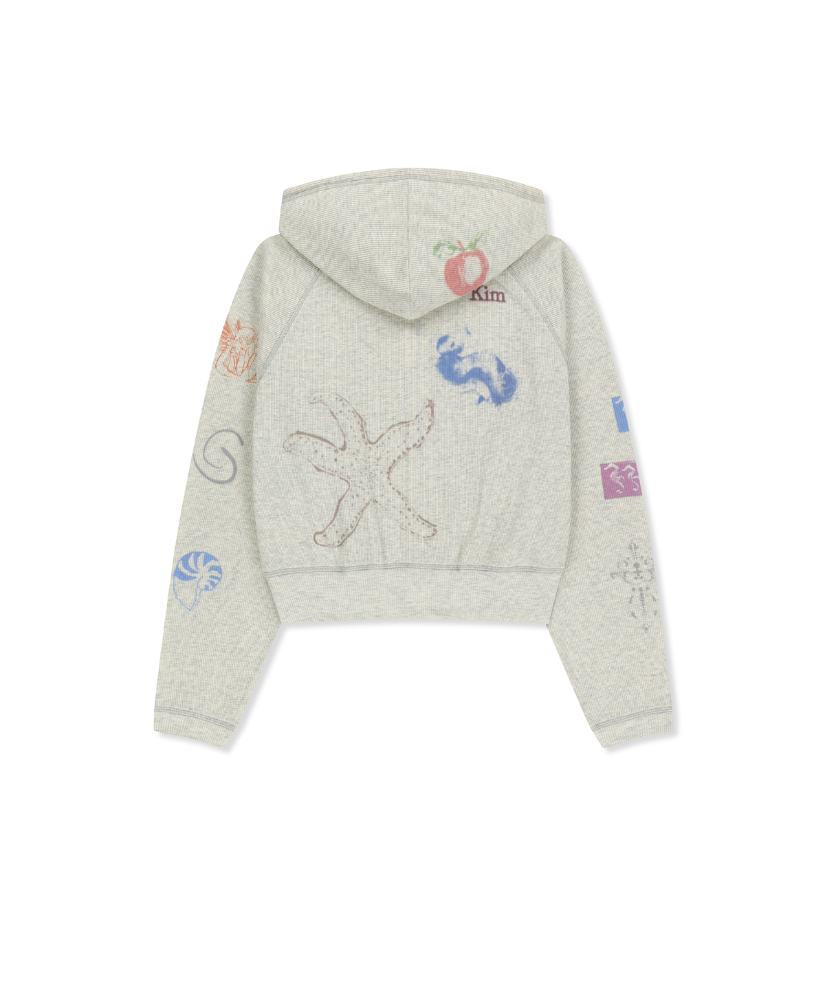 SKETCH GRAFFITI WAFFLE HOODY ZIP UP IN LIGHT BEIGE