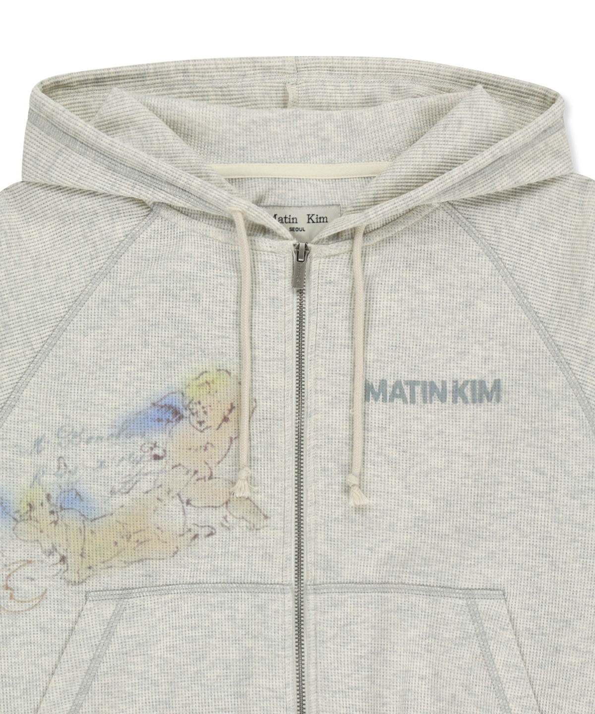 SKETCH GRAFFITI WAFFLE HOODY ZIP UP IN LIGHT BEIGE