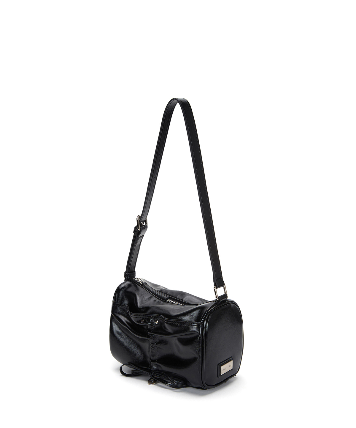 FRONT SHIRRING RIBBON MINI BAG IN BLACK