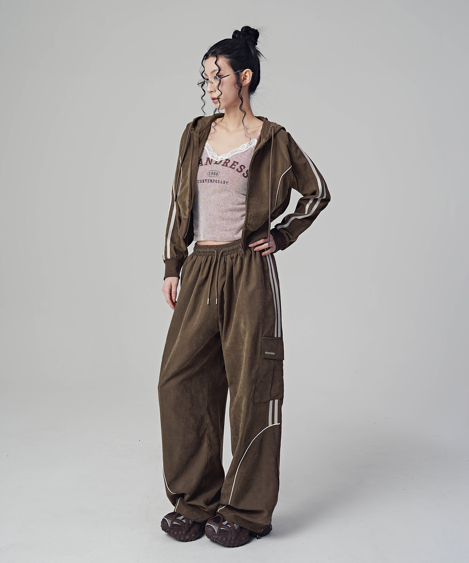 [SET] Bliss Crop Hood Zip-up + Unisex Bliss Suede Wide брюки