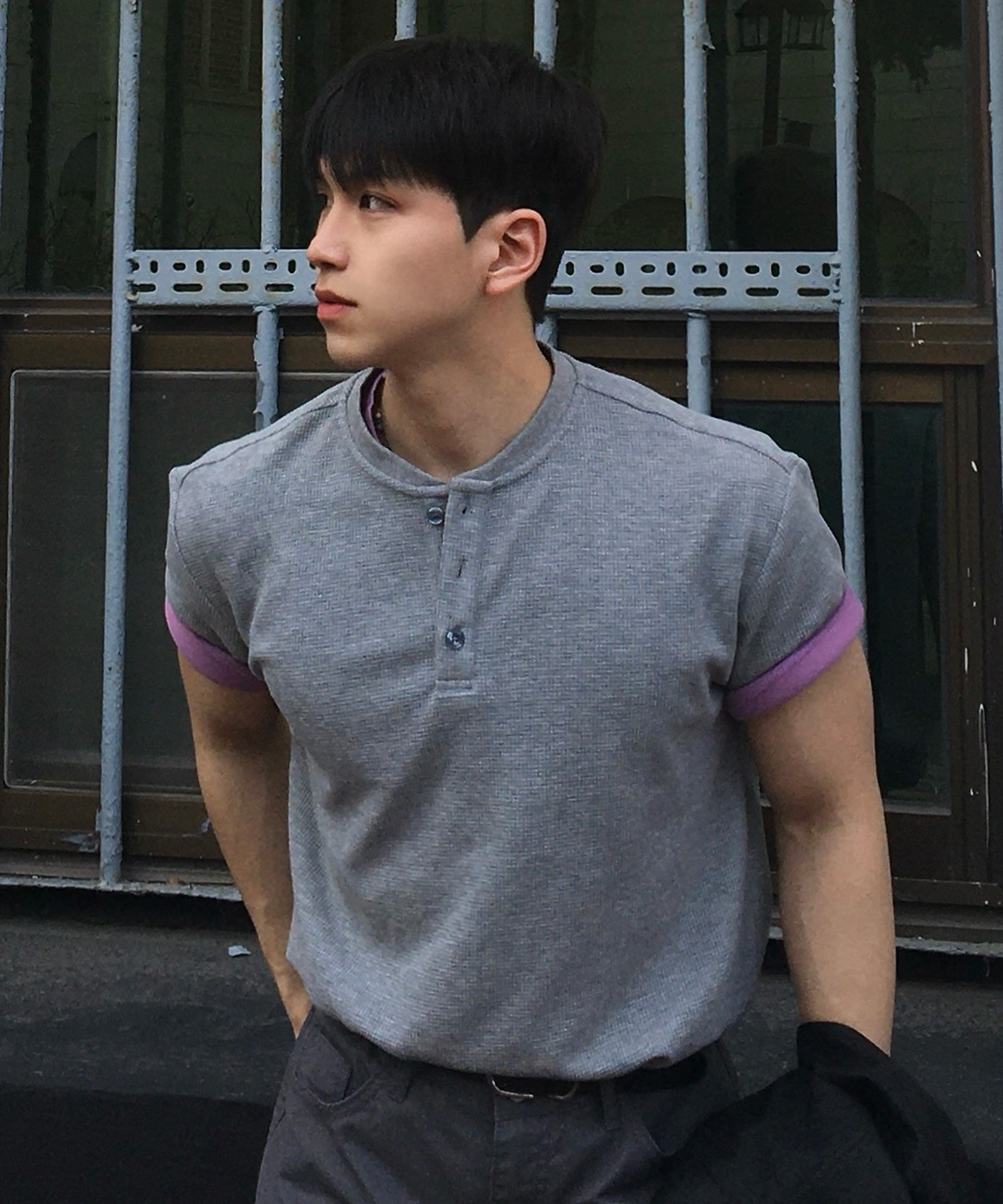 Waffle Henley Neck Daily Short Sleeve футболка - 3color