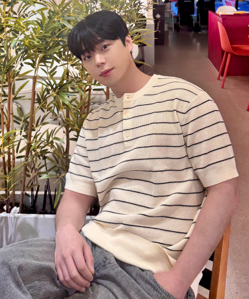 [ON] Linen-Like Oversized Henley Neck Short Sleeve Knit - 5 colors thumbnail 6