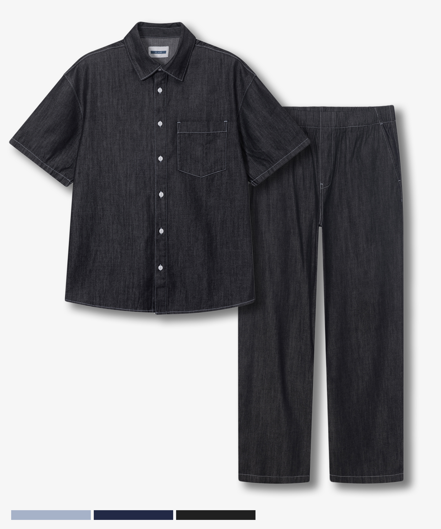 [SET]linen like denim shirt set-up - 3color