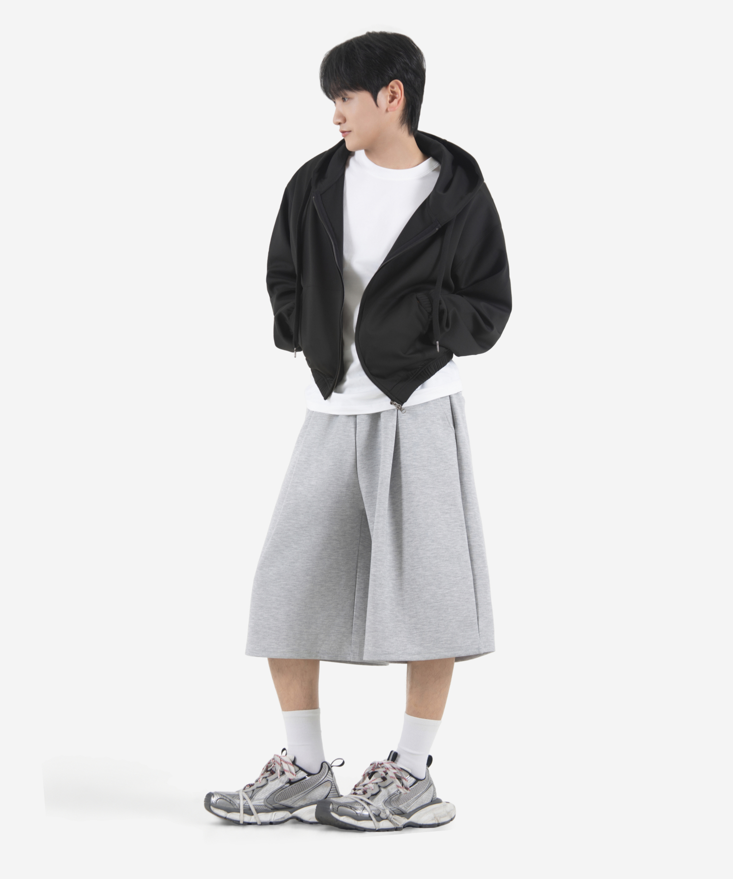 Comfort One - Tuck Long Bermuda Sweat брюки (MELANGE GREY)