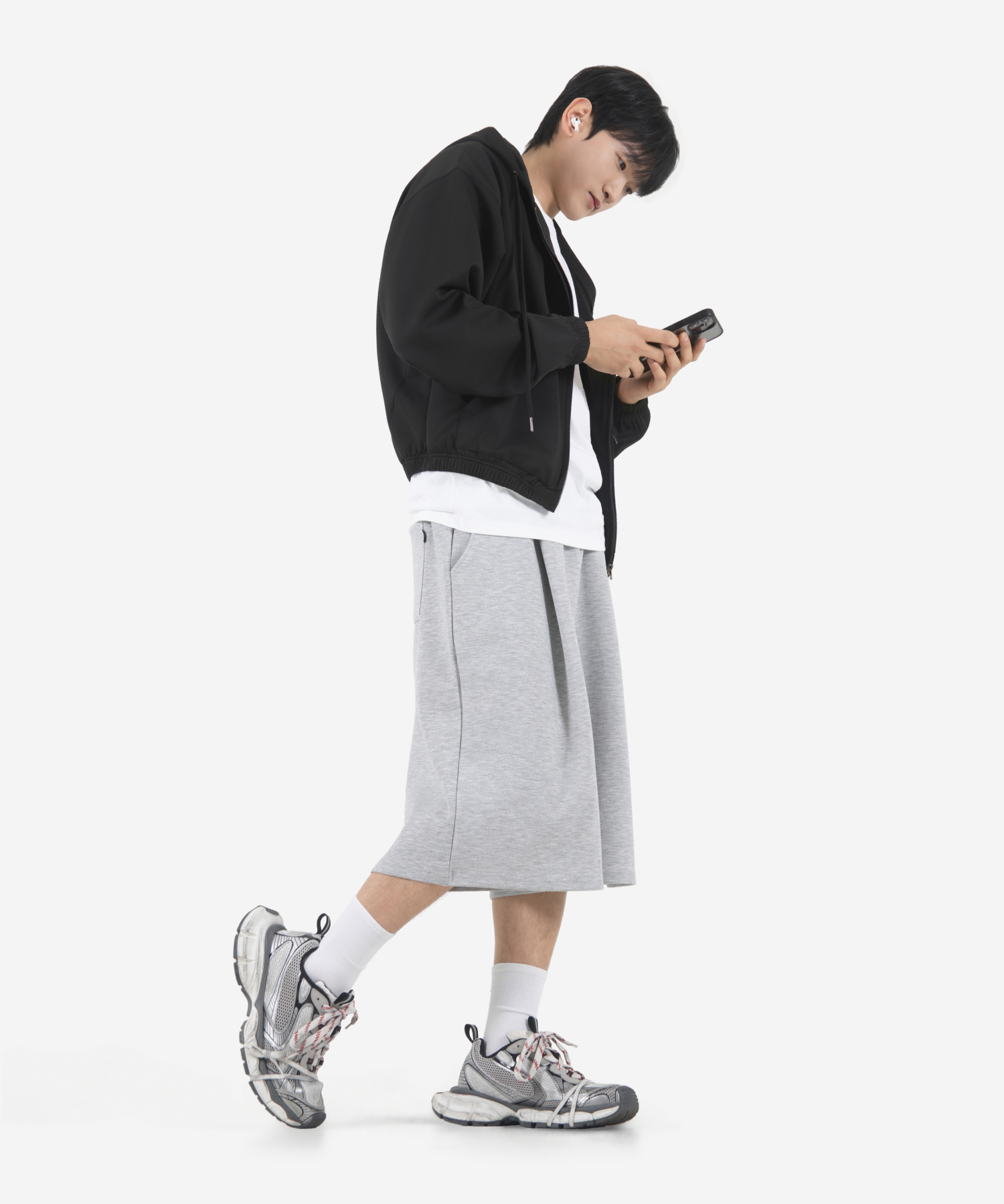 Comfort One - Tuck Long Bermuda Sweat брюки (MELANGE GREY)