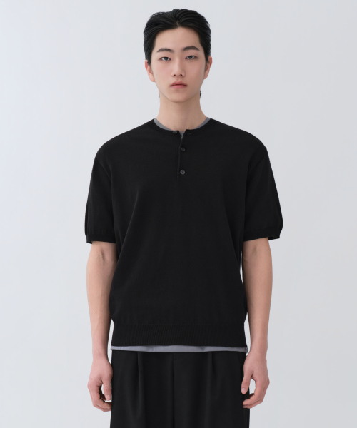 Washable Supima Cotton Henley Neck Short Sleeve Knit (5 colors) thumbnail 3
