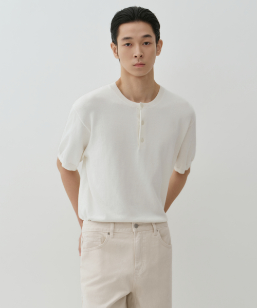 Washable Supima Cotton Henley Neck Short Sleeve Knit (5 colors) thumbnail 4
