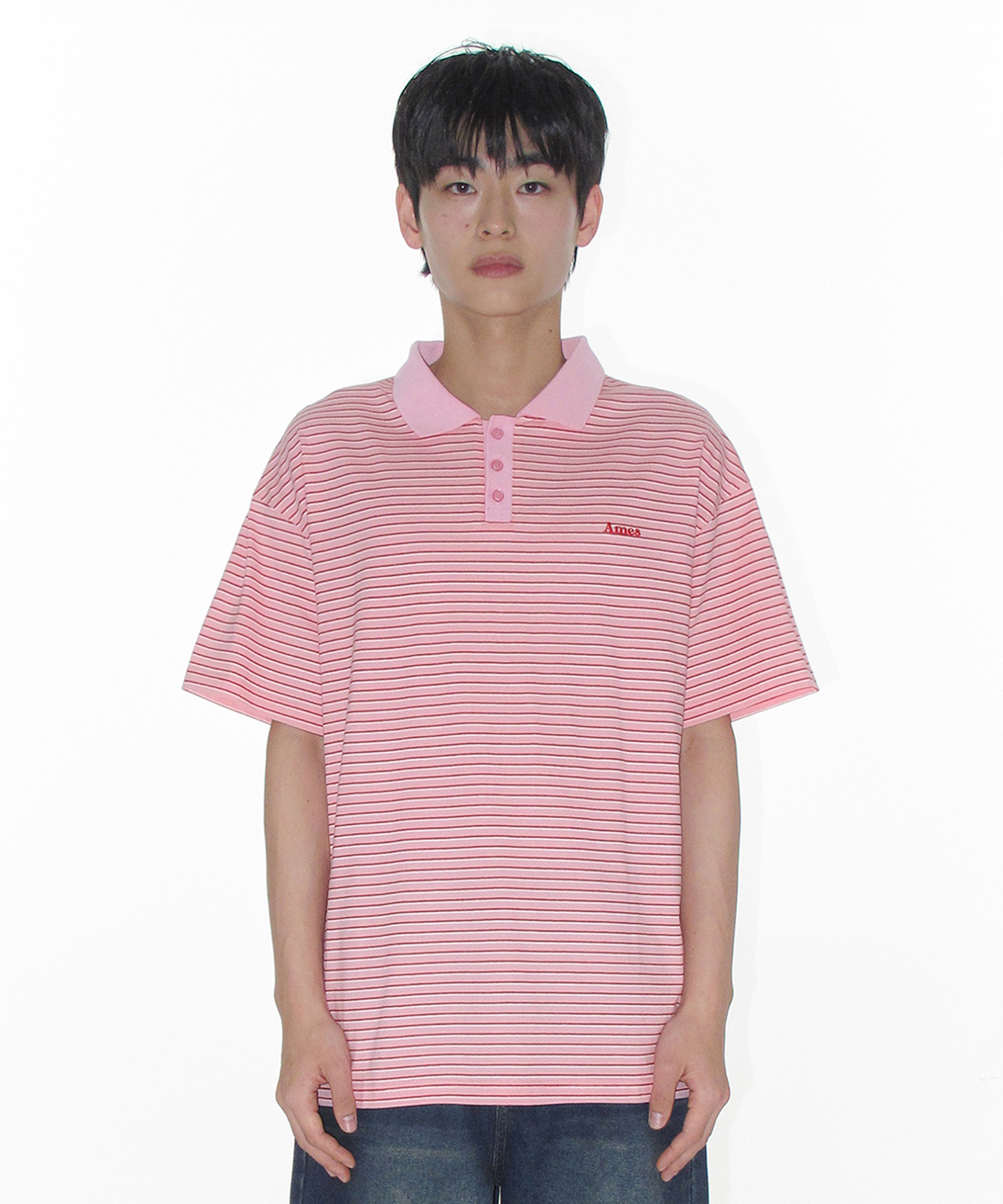 BASIC STRIPE COLLAR TEE PINK