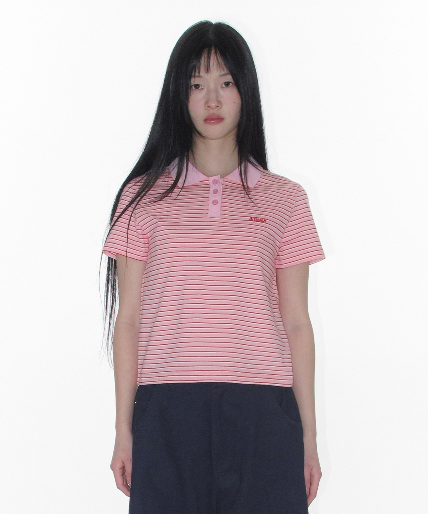 BASIC STRIPE COLLAR TEE PINK