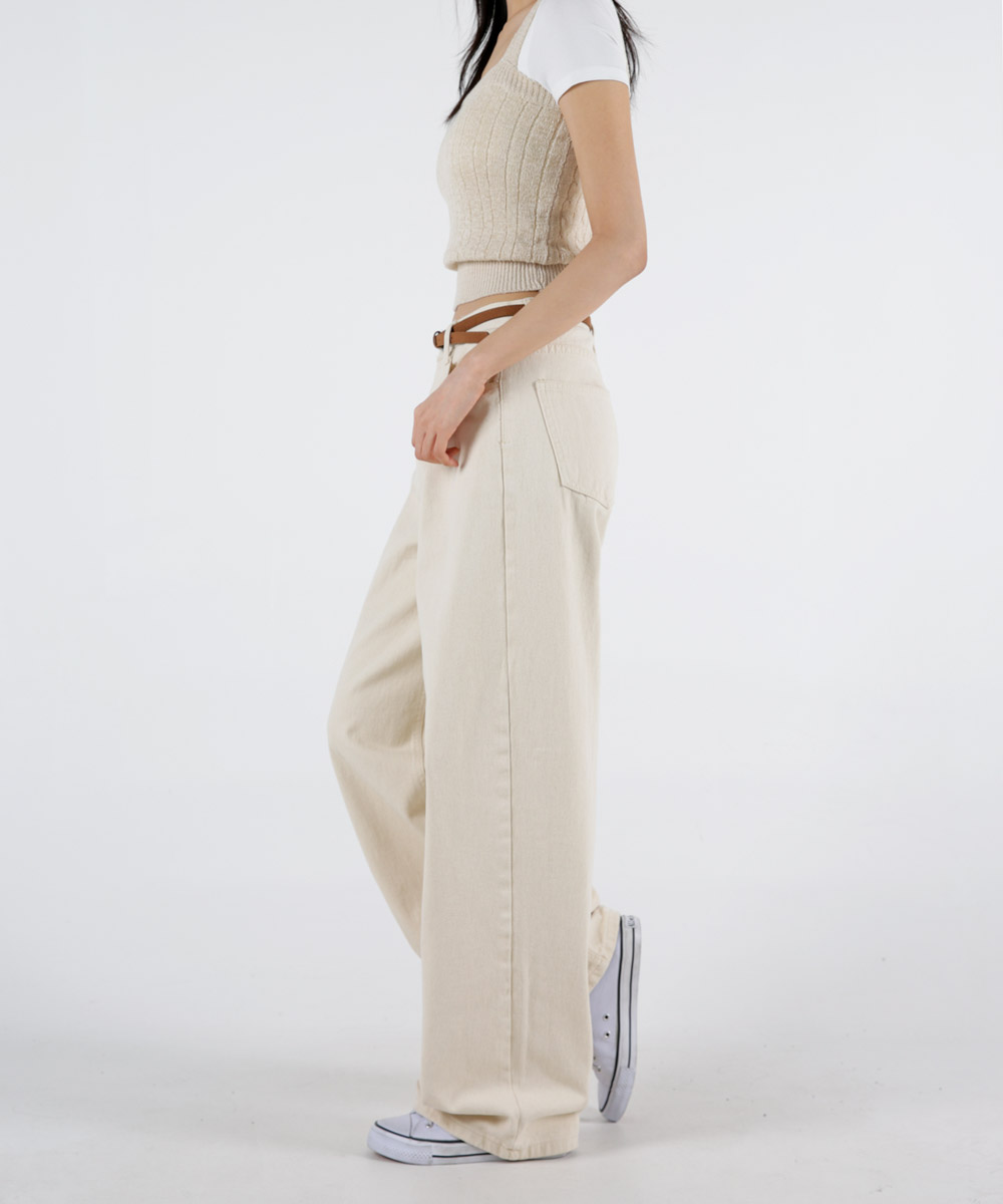 Women washing cotton wide pants 4colors