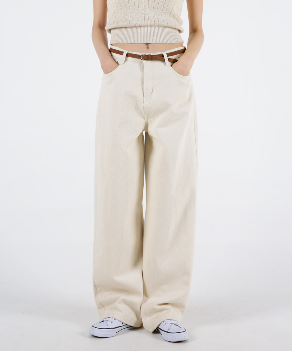 Women washing cotton wide pants 4colors