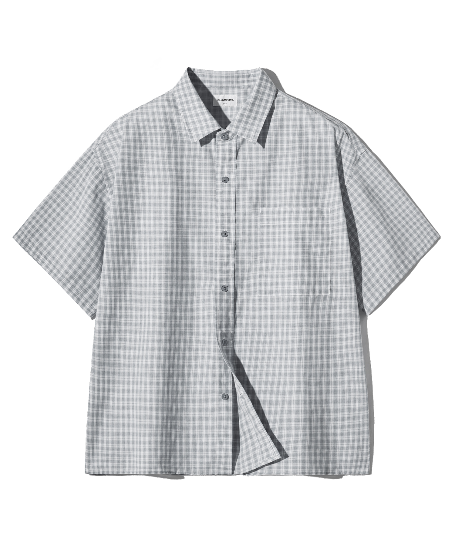 Semi Crop Check Half Shirt-Grey