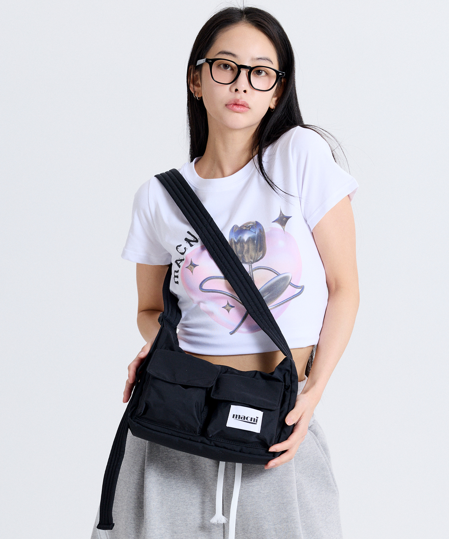 TWO POCKET CROSS BAG BLACK