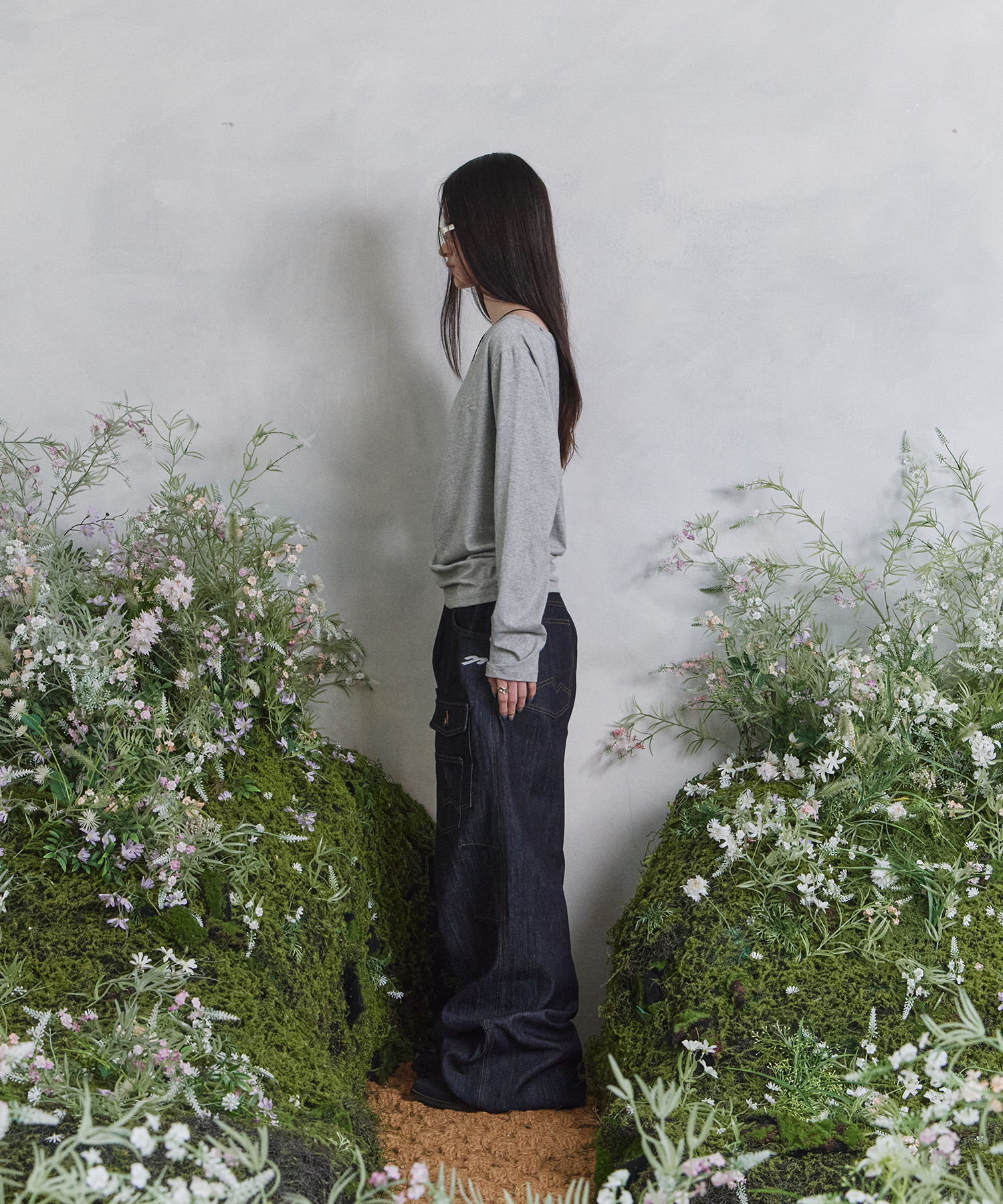 Songi Songi x Tansan One-Shoulder Eyelet лонгслив (Grey)