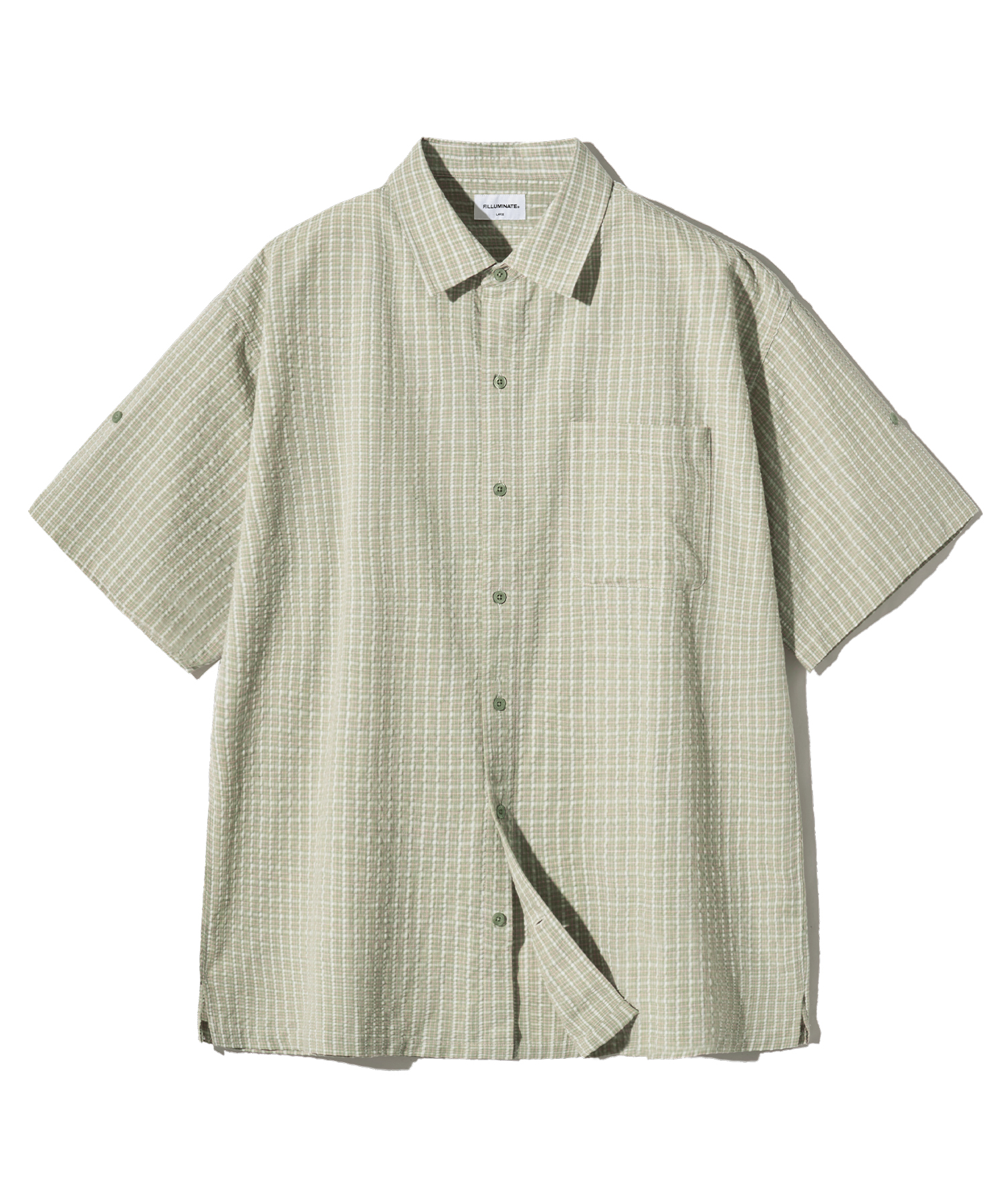 Roll Up Check Half Shirt-Light Green