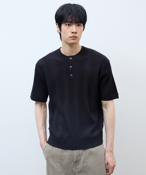 [ON] Textured Henry Neck Short Sleeve Knit - 3 colors thumbnail 7
