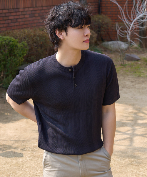 [ON] Textured Henry Neck Short Sleeve Knit - 3 colors thumbnail 19