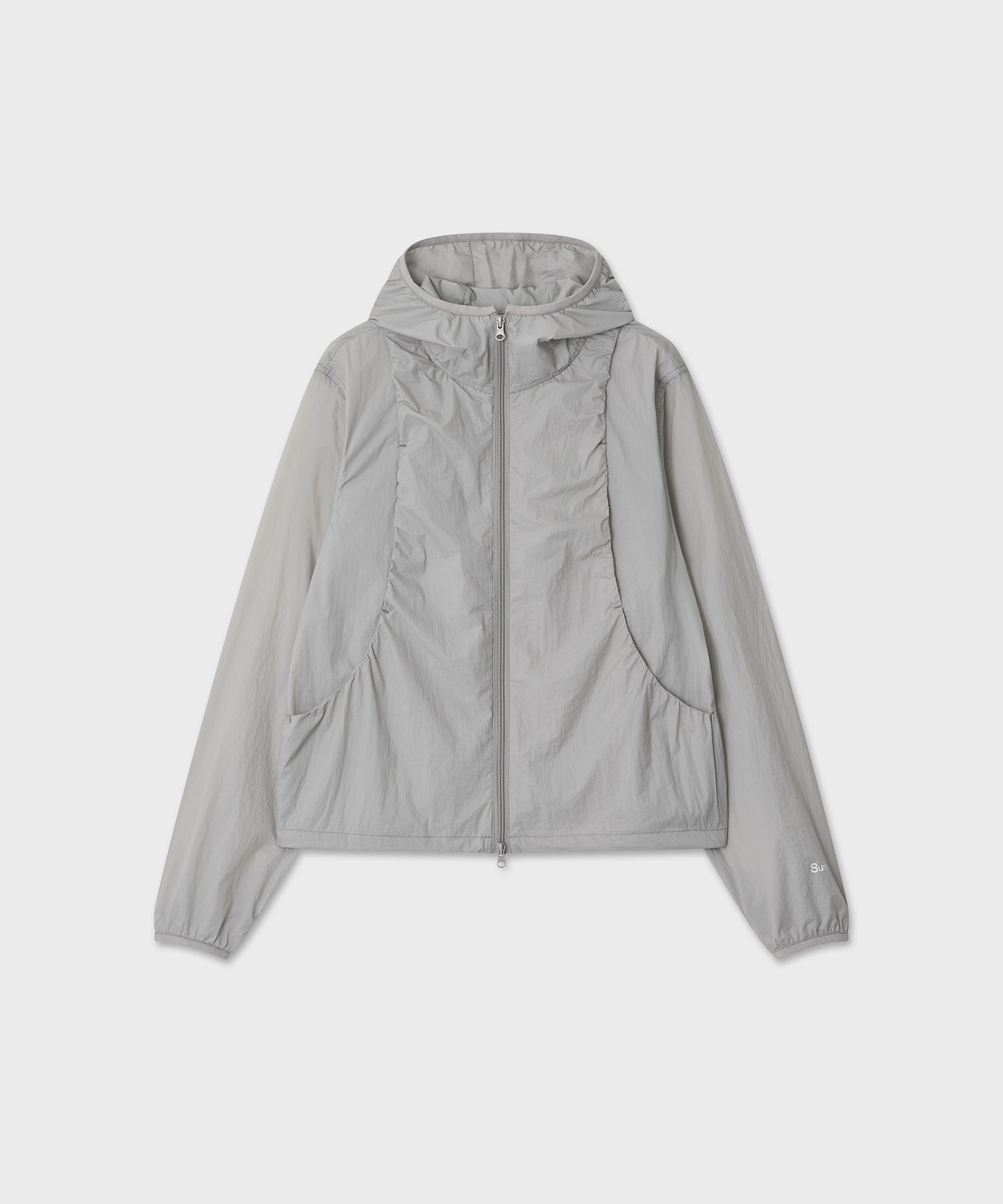 Shirring Hooded Wind Breaker (Light Gray)