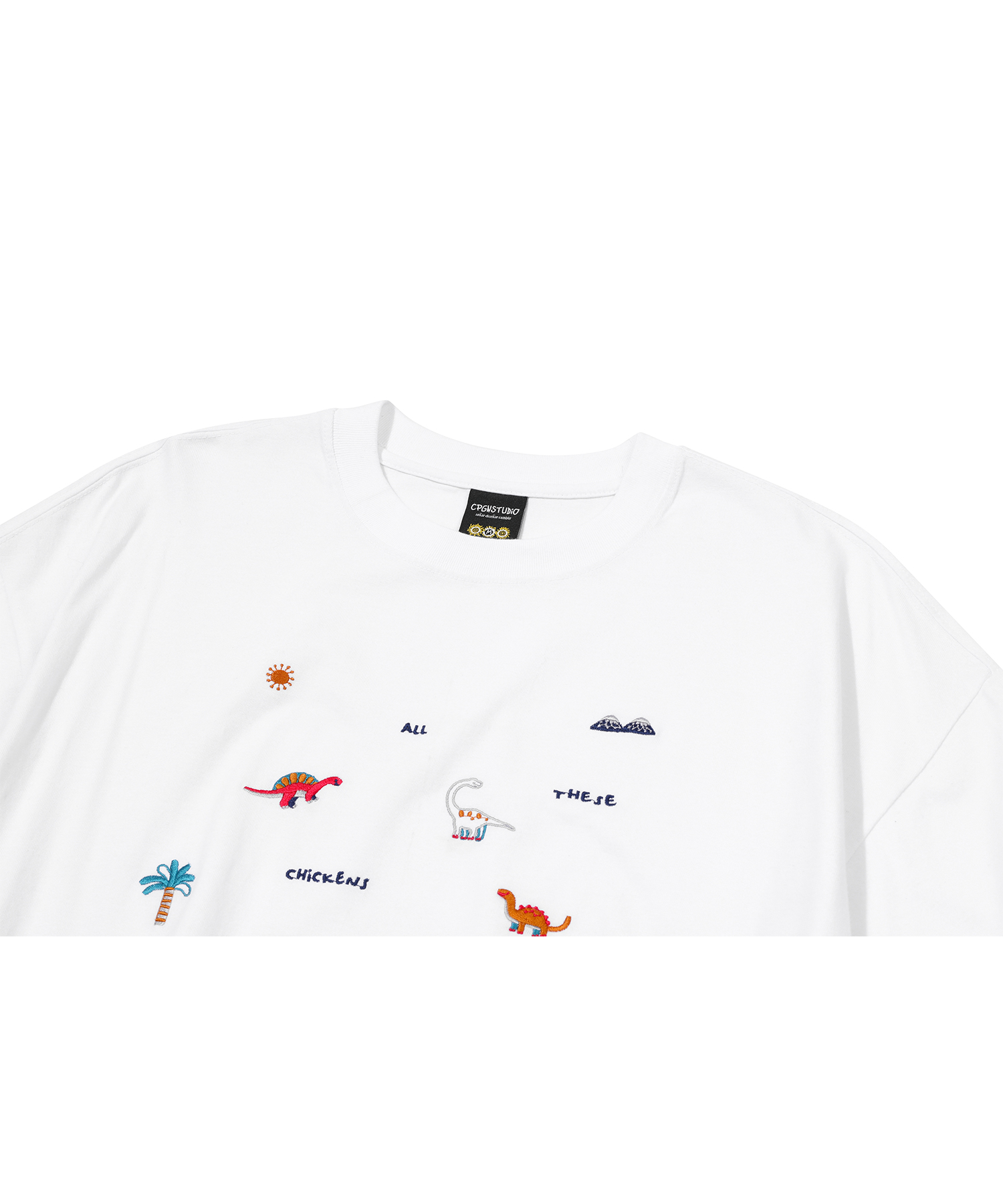Белая футболка с вышивкой Dino Stitch
