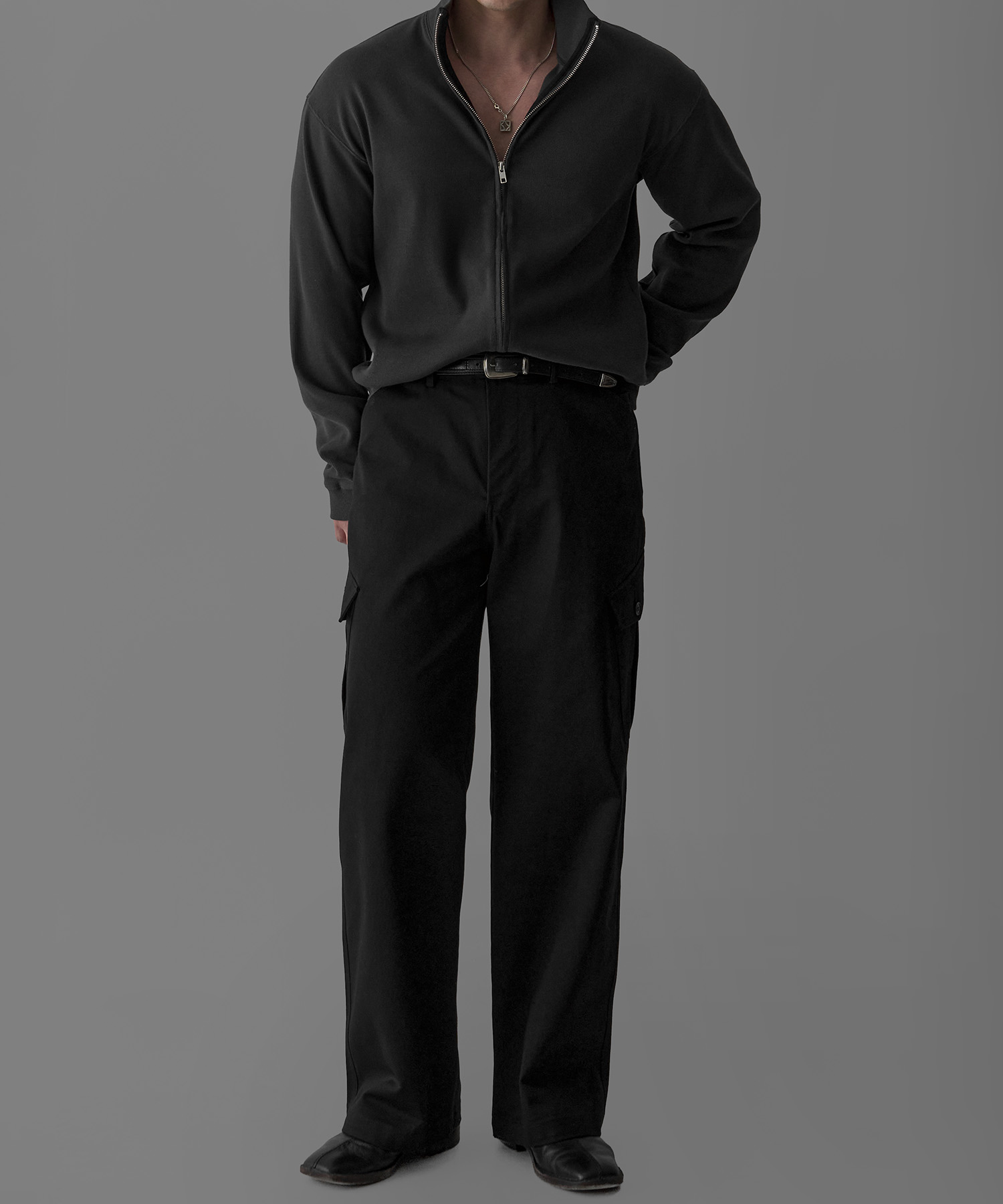 Ribbed Highneck Tracktop [CHARCOAL]