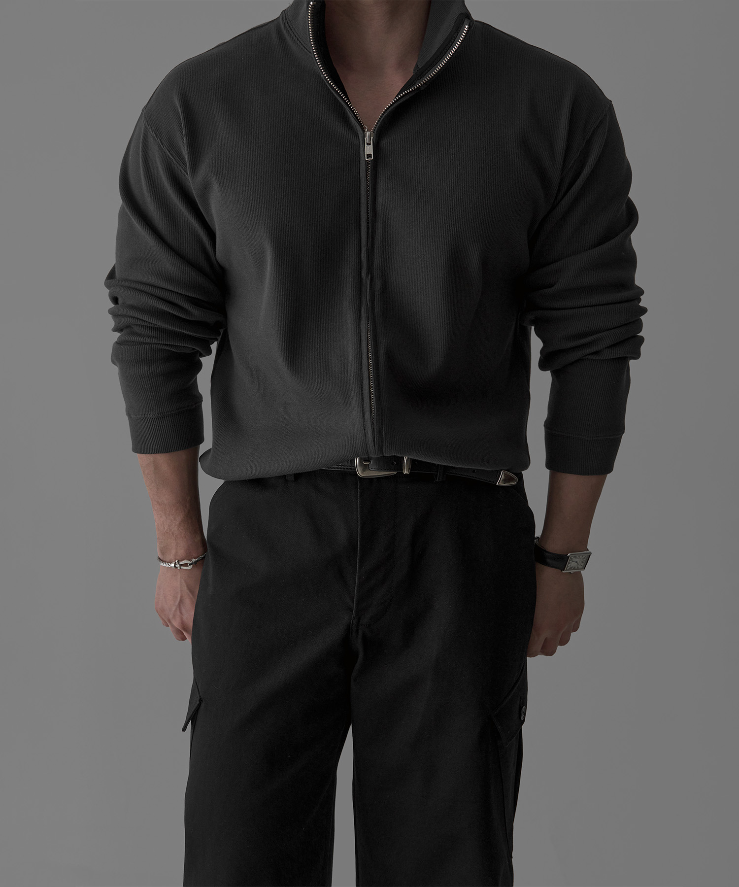 Ribbed Highneck Tracktop [CHARCOAL]