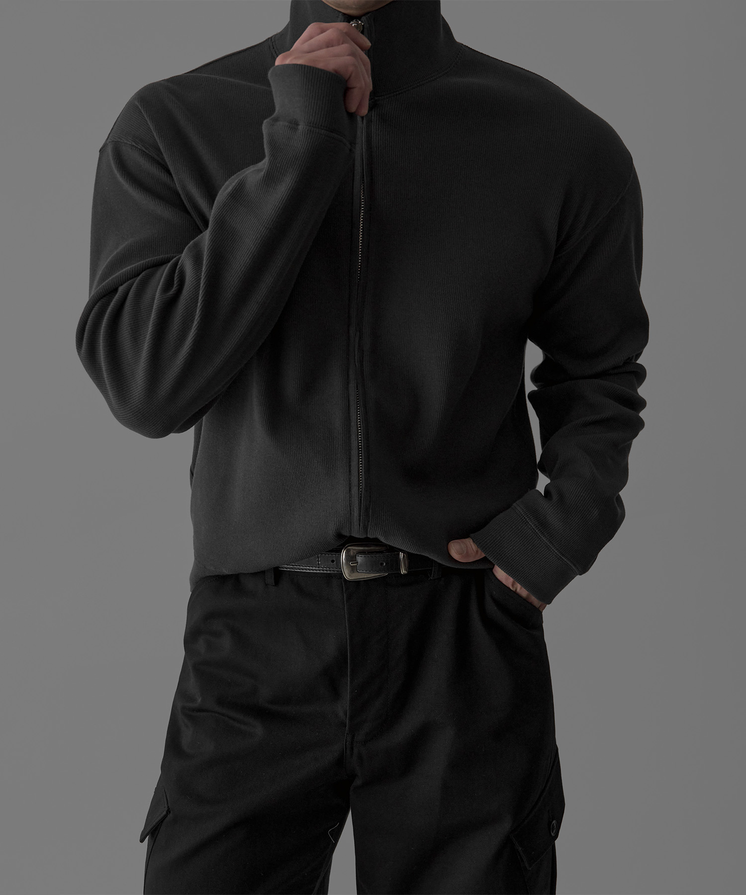 Ribbed Highneck Tracktop [CHARCOAL]