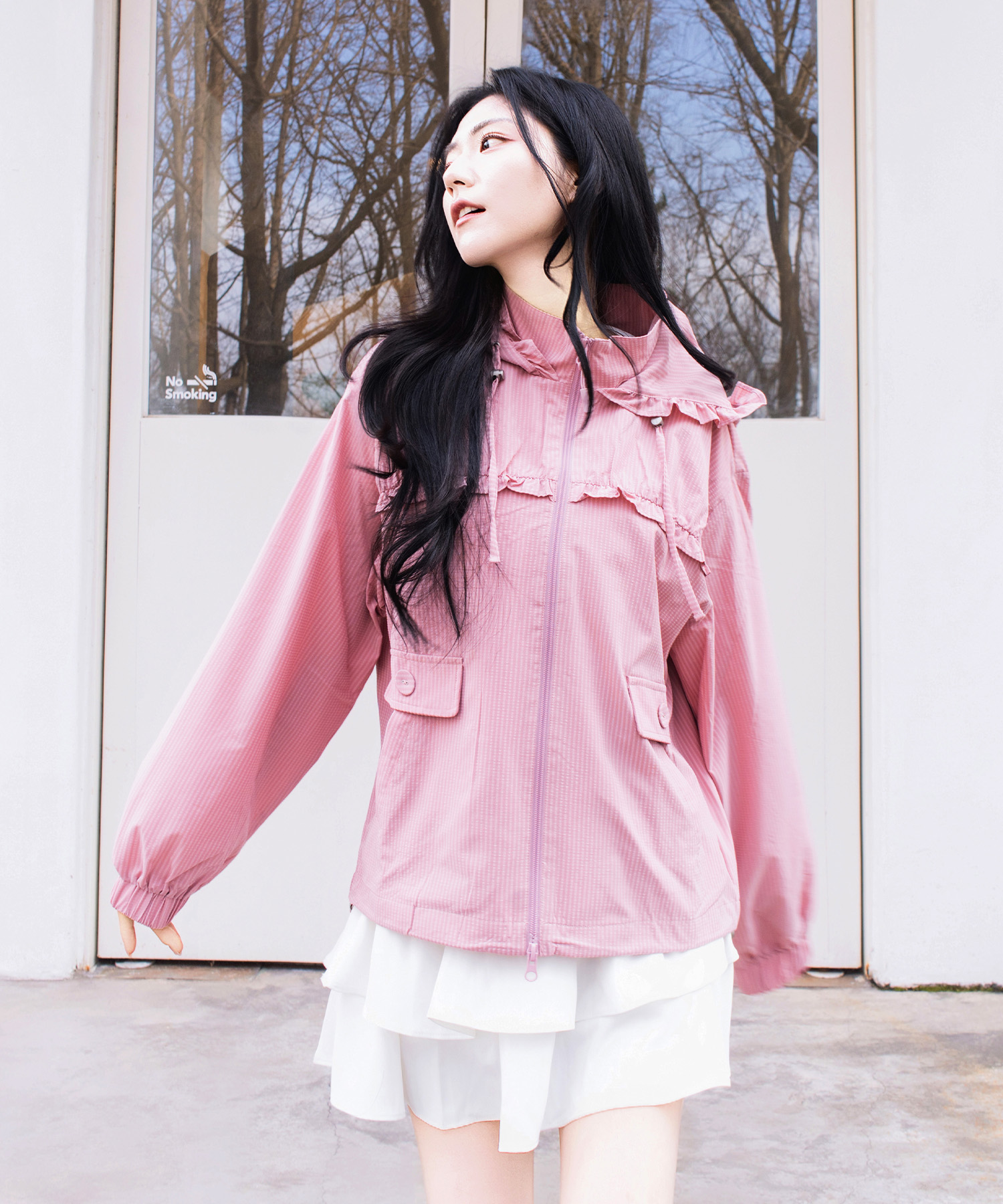 Check Frill Windbreaker Jacket_Pink