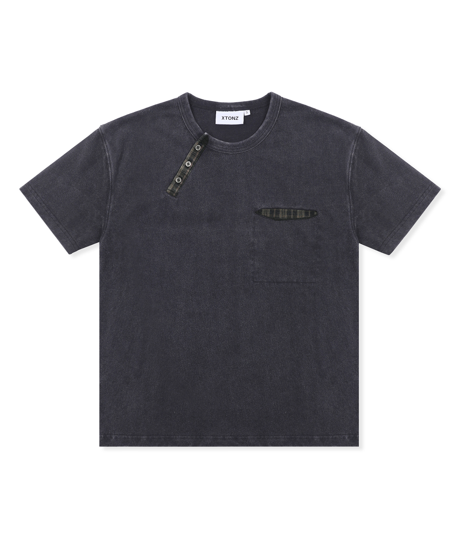 Укороченная футболка хенли в клетку XTT154 (BLACK)