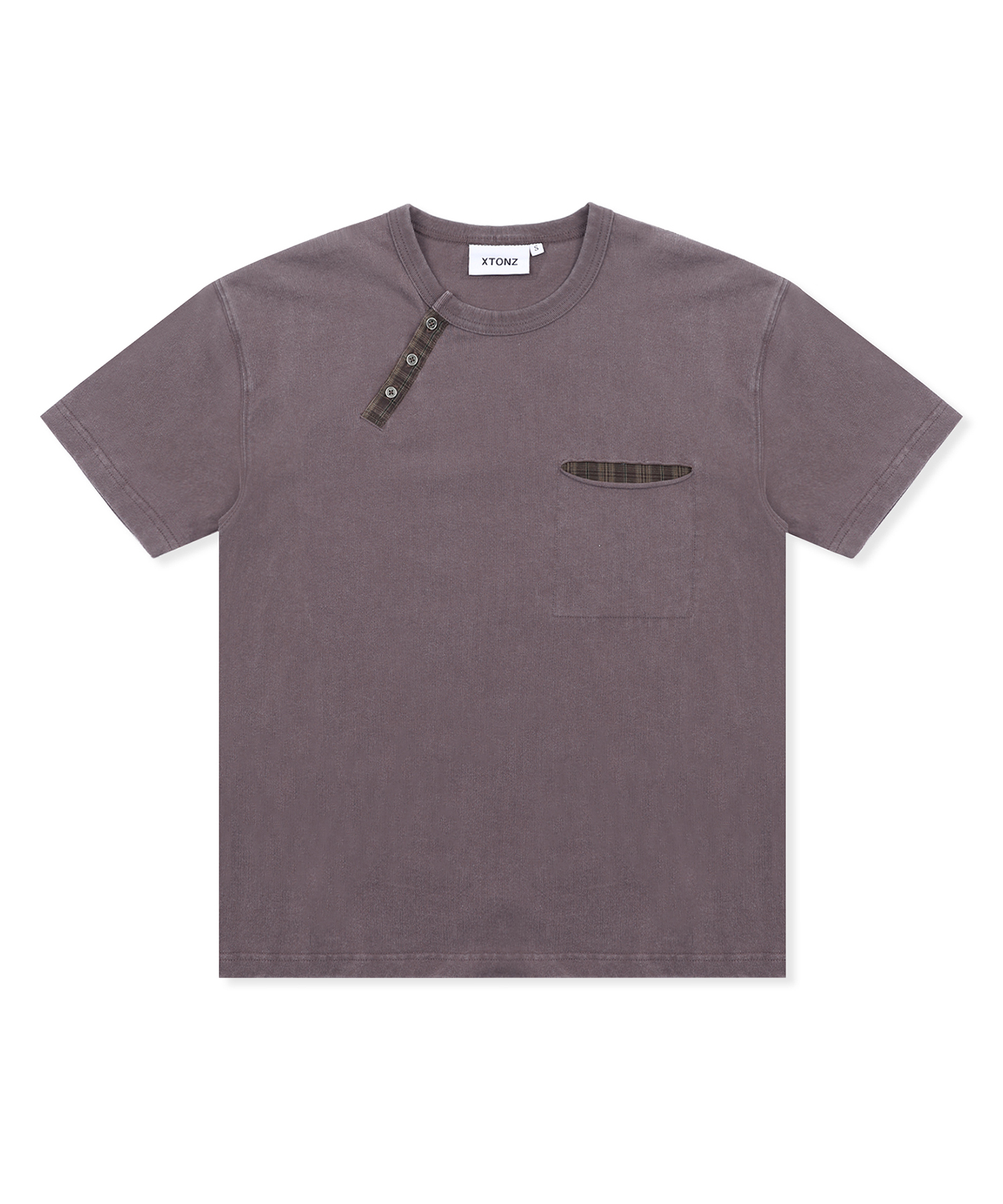 Укороченная футболка XTT154 в клетку с вырезом хенли (Purple/Brown)