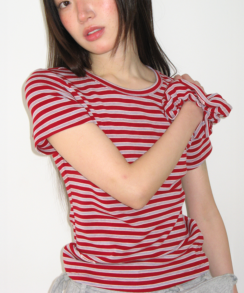 SCRUNCHIE SET SLIM FIT T SHIRT RED STRIPE