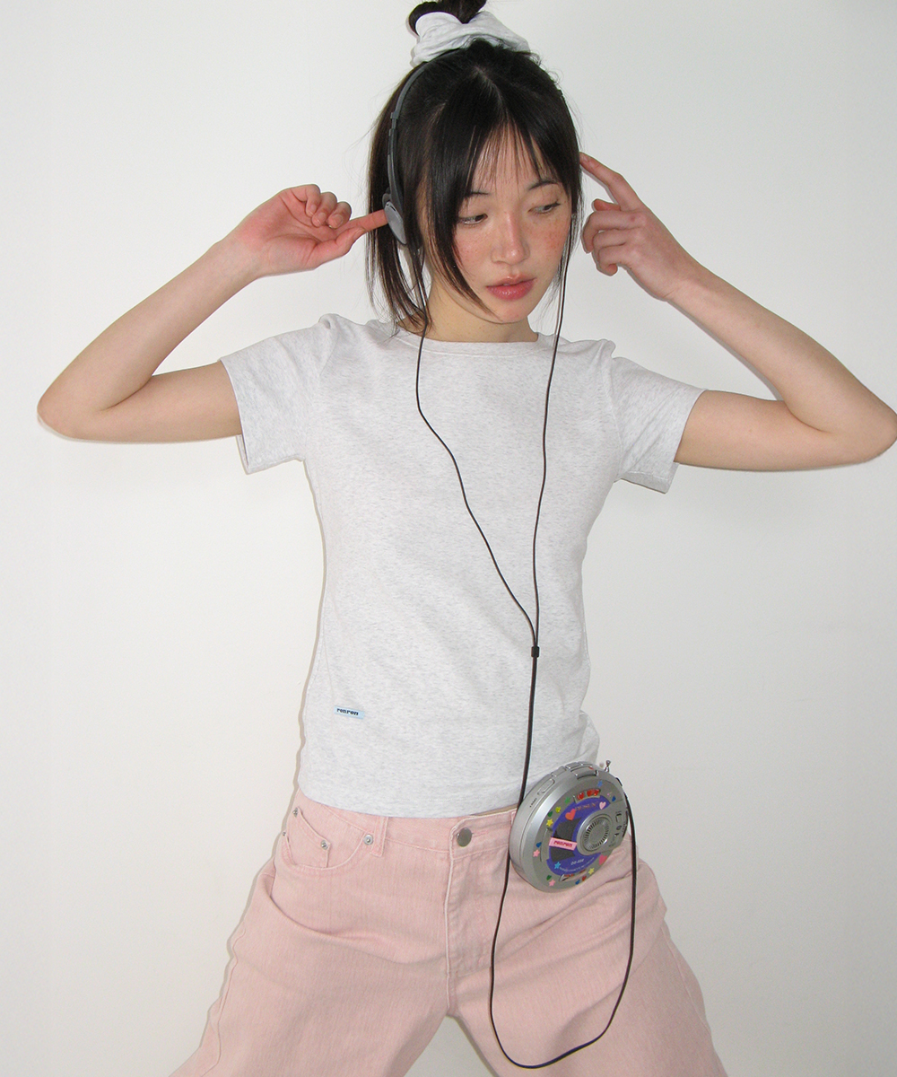 SCRUNCHIE SET SLIM FIT T SHIRT WHITE MELANGE