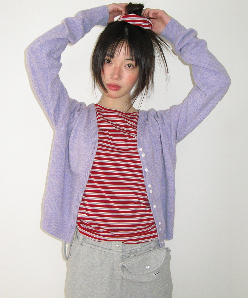 BUTTON POINT V NECK KNIT CARDIGAN SOFT PURPLE