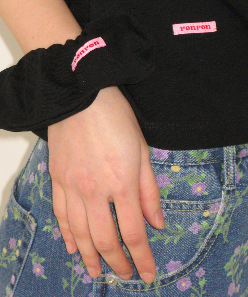 BALLOON FIT FLORAL DENIM PANTS MEDIUM BLUE