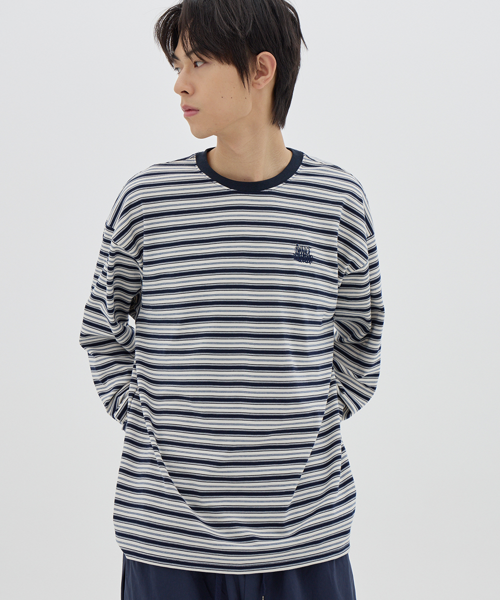 Multi Stripe Oversized Long Sleeve_Navy