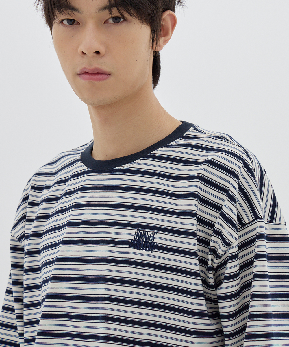 Multi Stripe Oversized Long Sleeve_Navy