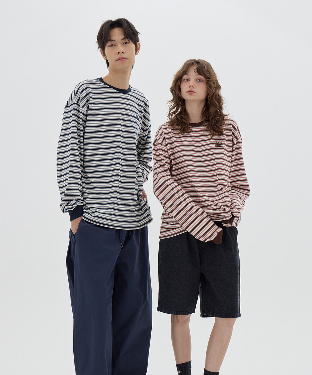 Multi Stripe Oversized Long Sleeve_Navy