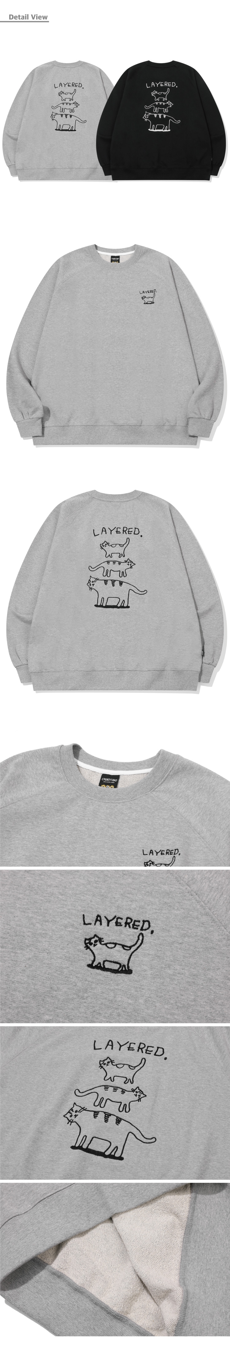 LAYERED CAT EMBROIDERY SWEATSHIRT - 2 COLORS GREY