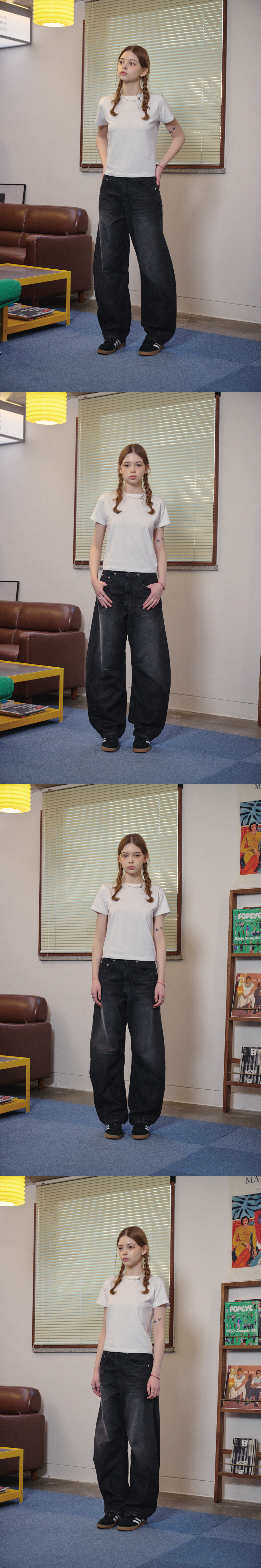 WOMEN WIDE DART DENIM PANTS - 2 COLORS BLACK