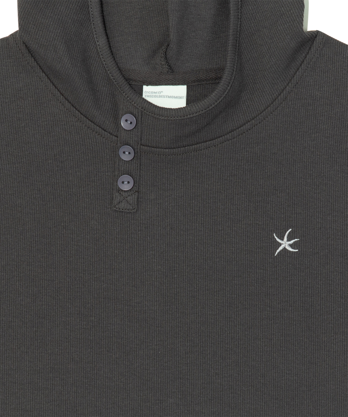 (w) TCM henley neck hooded sleeveless T (charcoal)