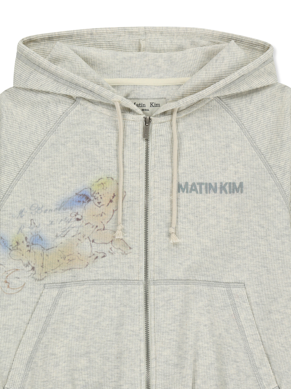 마뗑킴(MATIN KIM) SKETCH GRAFFITI WAFFLE HOODY ZIP UP IN LIGHT