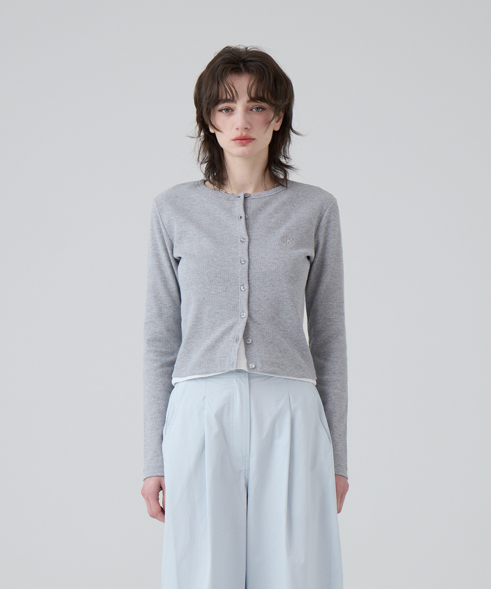 DGDP Square Logo Облегающий Round Neck Cardigan_Melange Серый