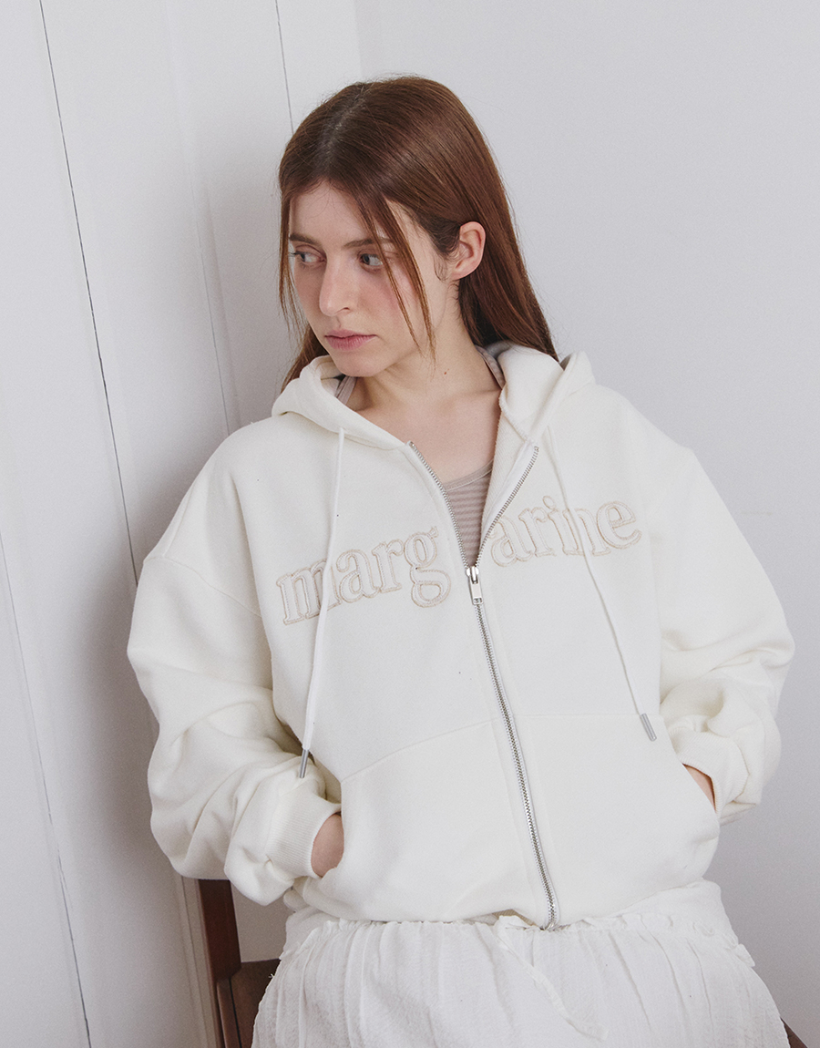 MARGARINE APPLIQUE TWO-WAY ZIP-UP HOODIE - 5 COLORS IVORY